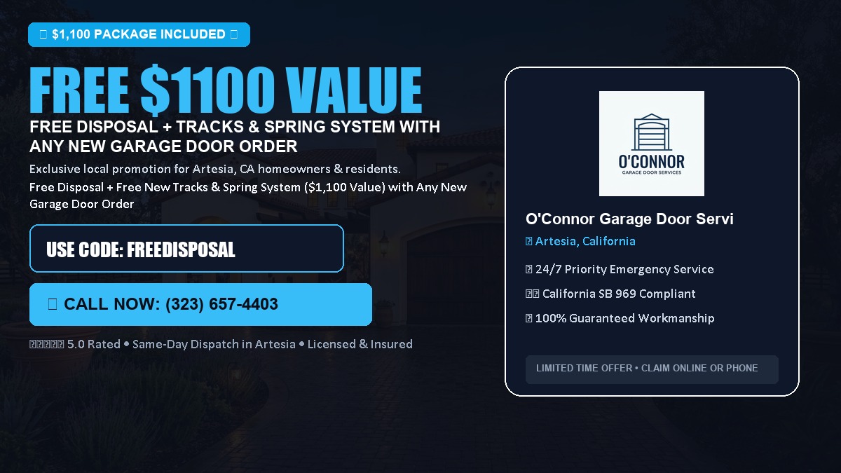 Free Disposal + Free New Tracks & Spring System with Any New Garage Door Order ($1100 Value) in Artesia, CA